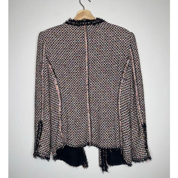 Zara Woman Multicolor Tweed Open Front Blazer Jacket Fringe Trim Size XL - Picture 8 of 8